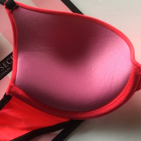VICTORIAS SECRET PINK WEAR EVERYWHERE NEON PINK PUSH UP BRA 32B - Picture 8 of 13